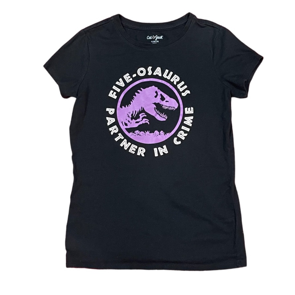 Cat & Jack Five-osaurus Partner In Crime Black Shirt with Purple Dinosaur